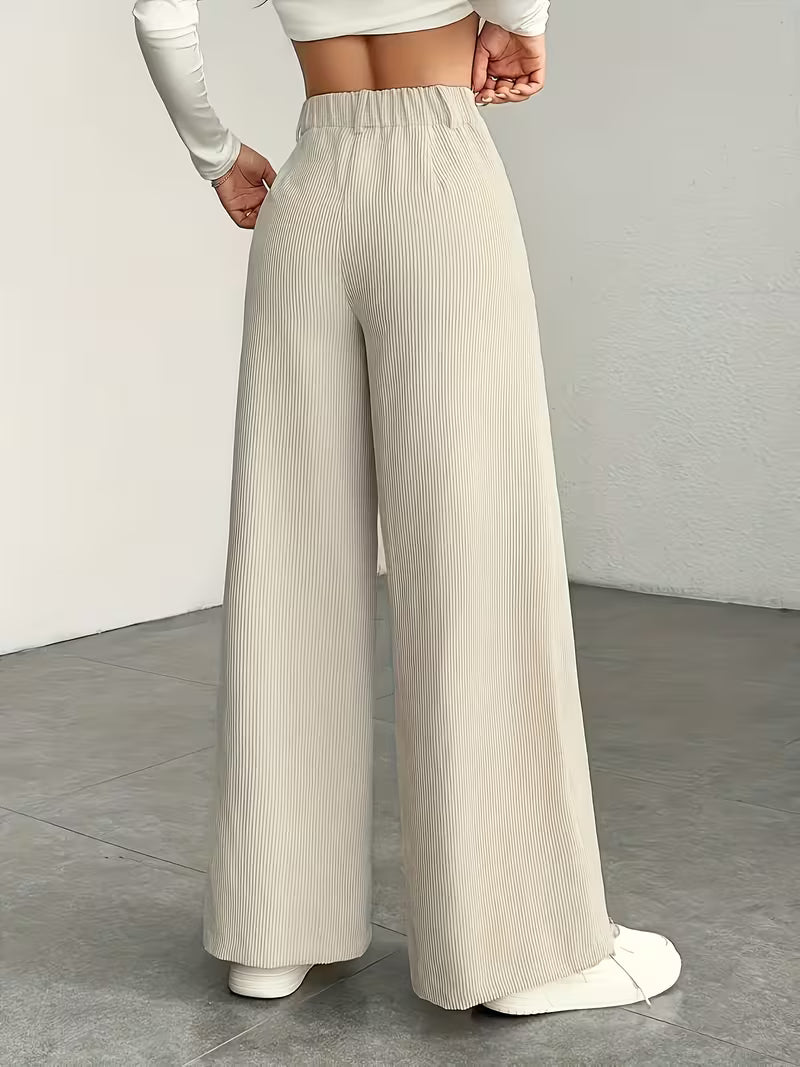 Women’s High-Waisted Ribbed Wide-Leg Pants Set Of 3