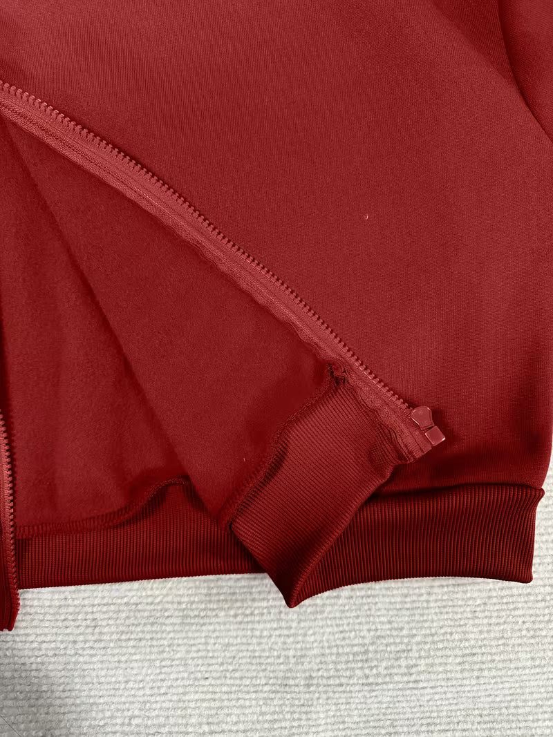 Women’s Red Cropped Hoodie & Grey Wide-Leg Pants 3-Piece Co-Ord Set