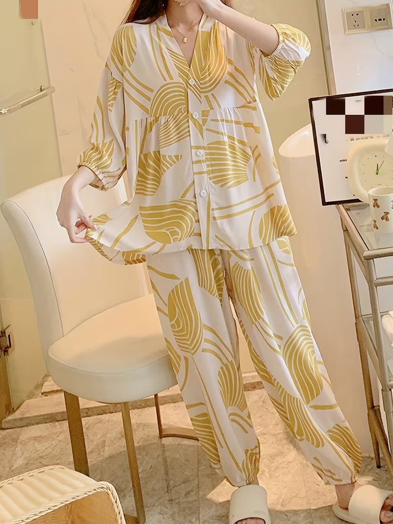 Golden Leaf Printed Relaxed Co-Ord Set