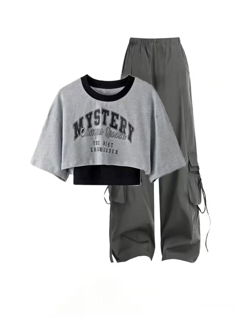 Women's 3-Piece Graphic Crop Top & Cargo Pants Co-Ord Set