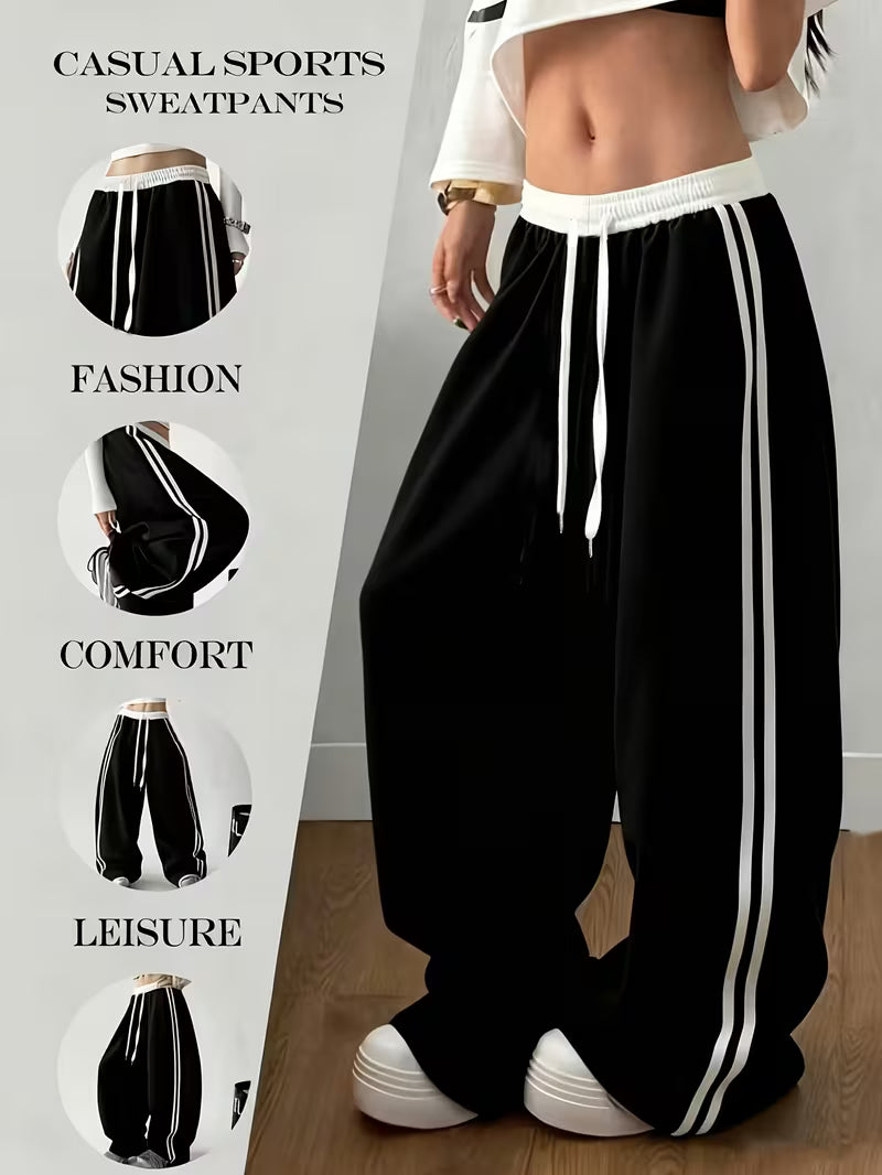 Women’s Contrast Stripe Wide-Leg Jogger Pants – Pack of 2