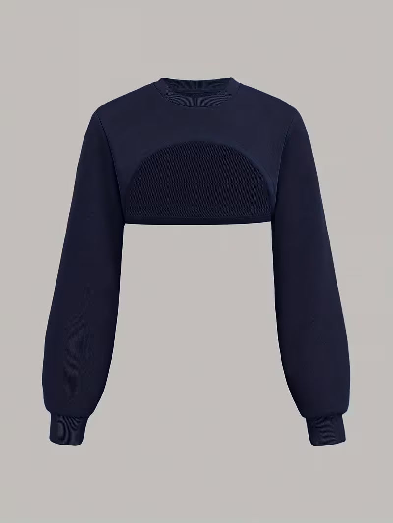 Women’s Navy Blue Cropped Sweatshirt & Wide-Leg Pants 3-Piece Co-Ord Set