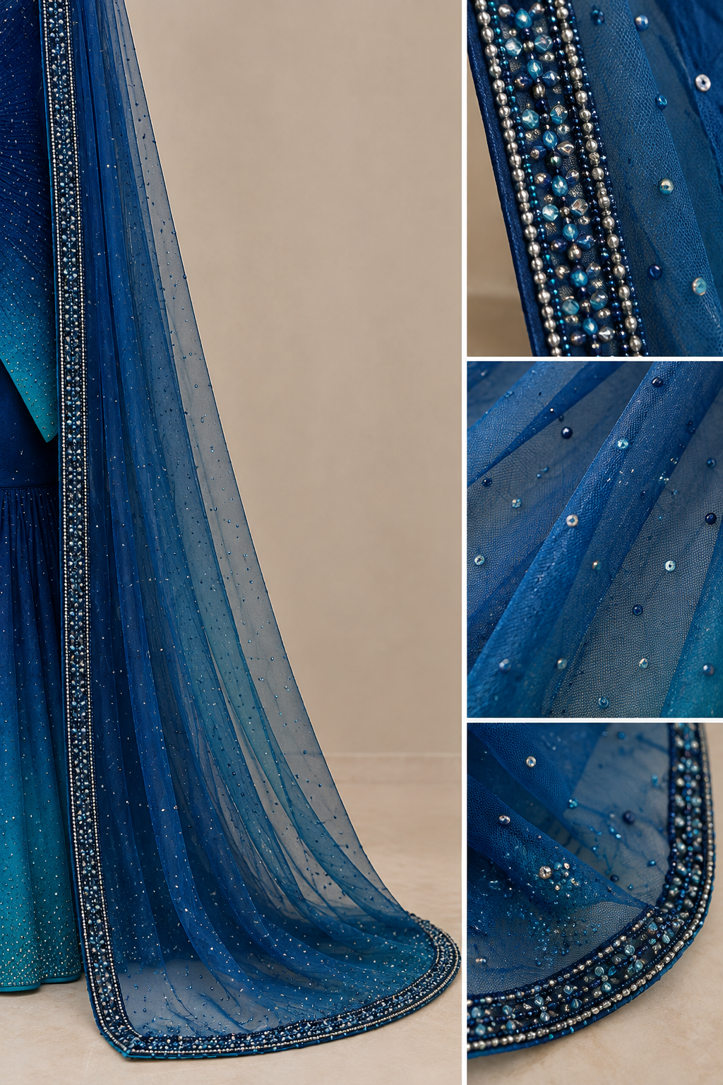 Midnight Teal Ombre Sequin Sharara Set