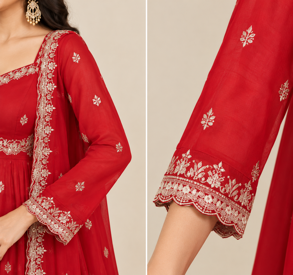 Royal Red Embroidered Anarkali Suit Set