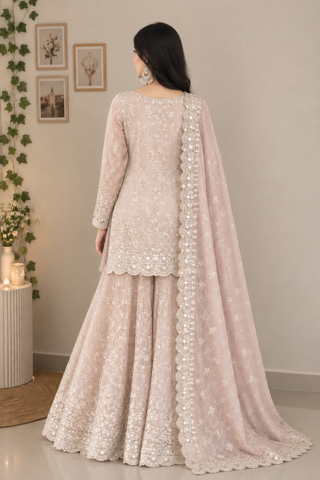 Blush Pink Embroidered Sharara Set