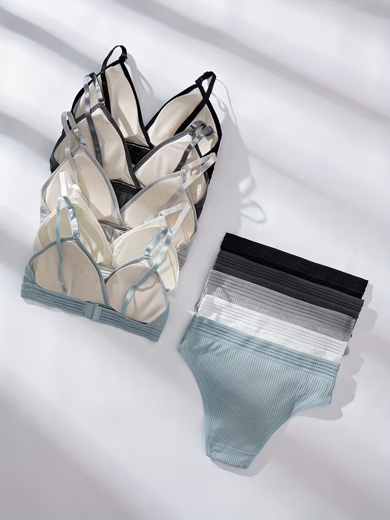 5-Set Women's Ribbed Comfort Bra & Panty Set – 10 Pieces