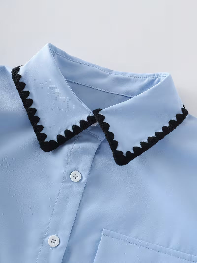 Women’s Light Blue Contrast Trim Button-Down Shirt