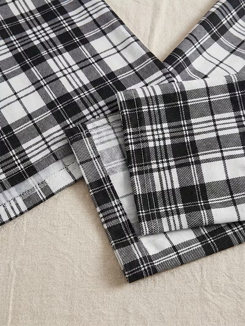 Women’s 3-Piece Black Heart Print Pajama Set – T-Shirt, Plaid Shorts & Lounge Pants