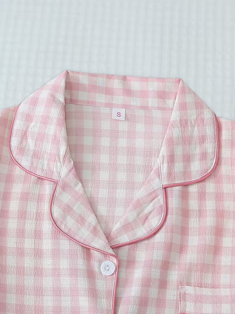 Women’s Set of 3 Plaid Check Pajama Sets – Short Sleeve Button-Up Sleepwear
