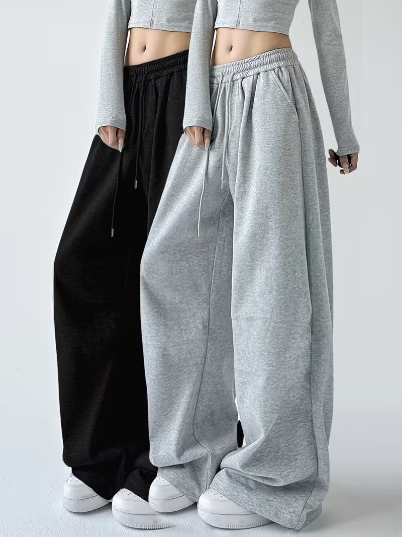 Women’s Relaxed Fit Wide-Leg Jogger Pants – Pack of 2