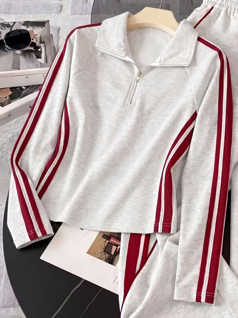 Ivory & Burgundy Stripe Athleisure Co-Ord Set