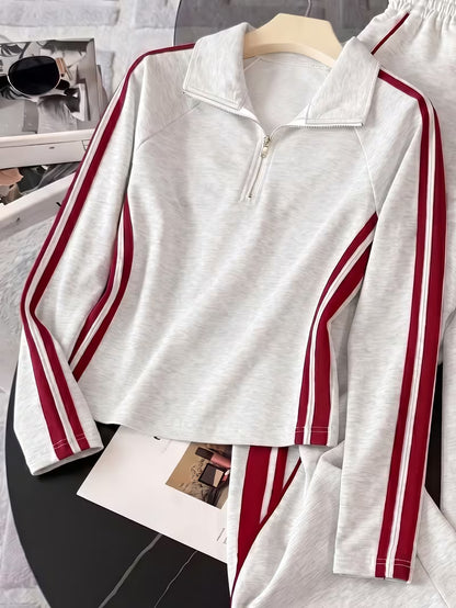 Ivory & Burgundy Stripe Athleisure Co-Ord Set