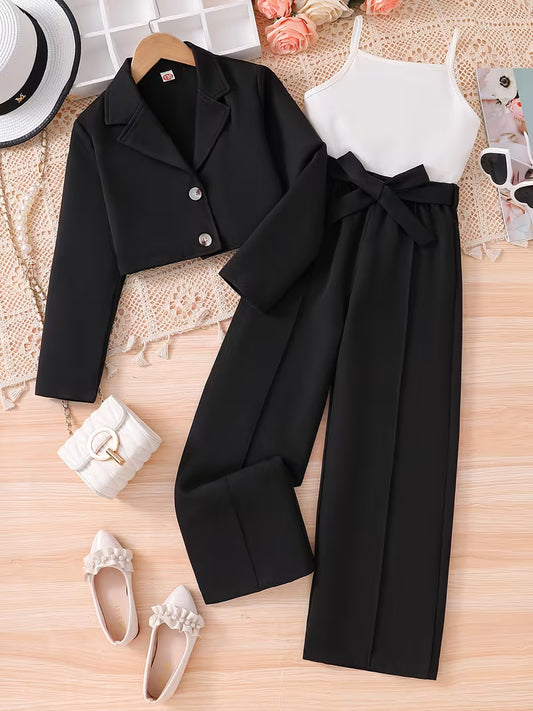 Elegant Black Blazer & Wide-Leg Pants Co-Ord Set