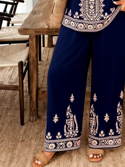 Navy Blue Embroidered Kurta & Palazzo Set