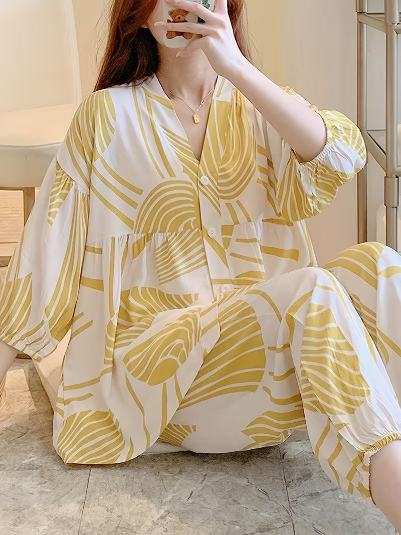 Golden Leaf Printed Relaxed Co-Ord Set