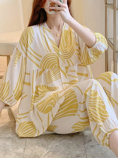 Golden Leaf Printed Relaxed Co-Ord Set