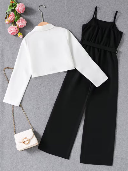 Women’s Black & White Striped Jumpsuit with Cropped Jacket