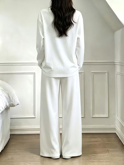 Women’s White “Limited Edition” Printed Long Sleeve T-Shirt and Wide-Leg Pants Co-Ord Set