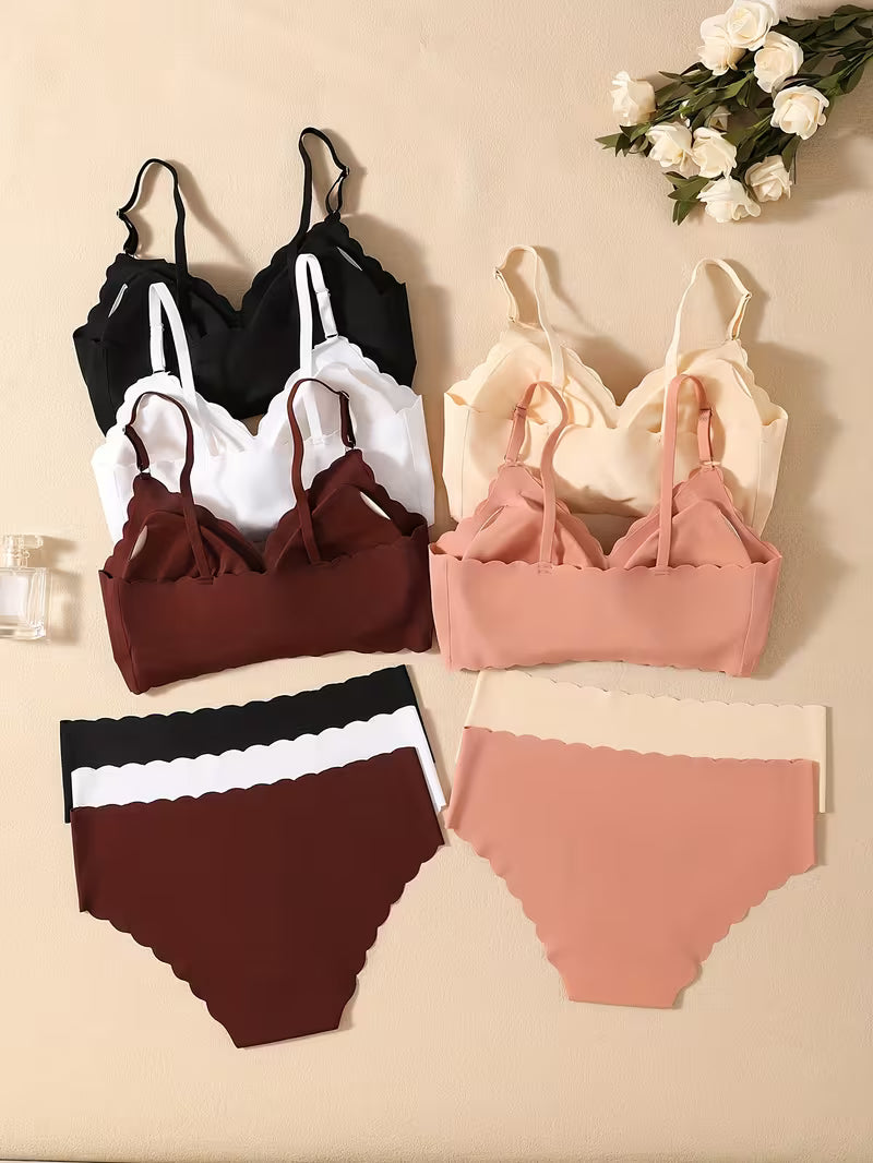 5-Set Women's Seamless Scalloped Bra & Panty Set – 10 Pieces