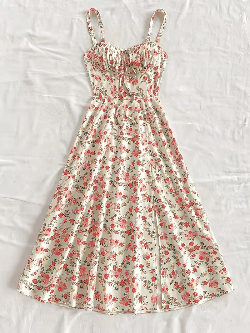 Floral Print Tie-Front Maxi Dress