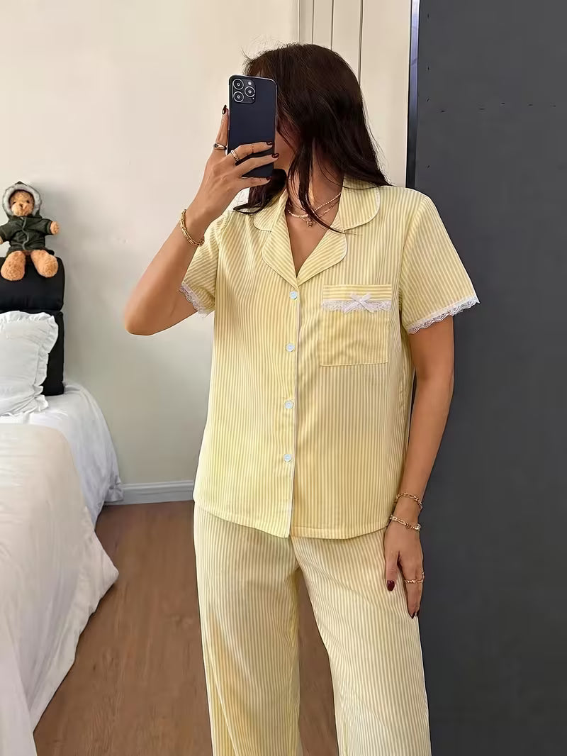 Vanilla Dream Stripe Night Suit