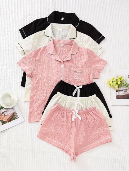 Women’s Set of 3 Solid Color Pajama Sets – Short Sleeve Button-Up Sleepwear