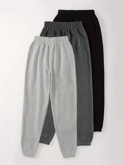 Pack of 3 Women’s Solid Wide-Leg Jogger Pants – Soft Relaxed Fit