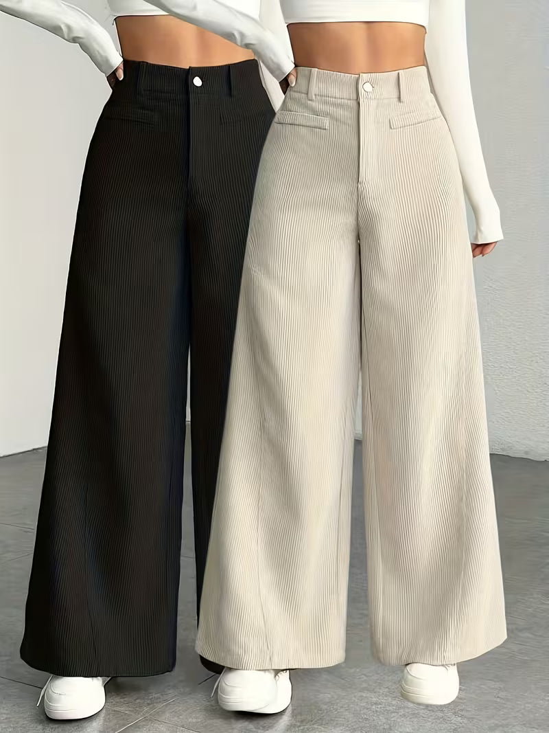 Textured High-Waisted Wide-Leg Trousers – Pack of 2
