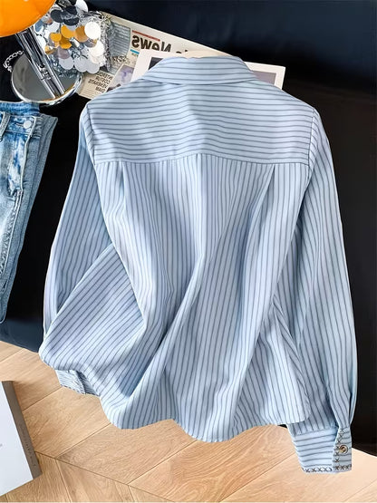 Women’s Light Blue Embroidered Butterfly & Floral Button-Down Shirt