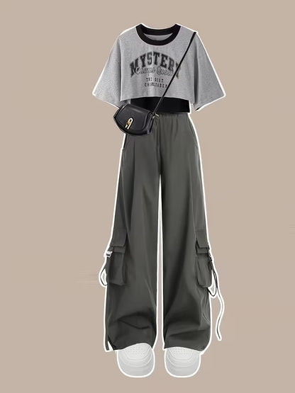 Women's 3-Piece Graphic Crop Top & Cargo Pants Co-Ord Set