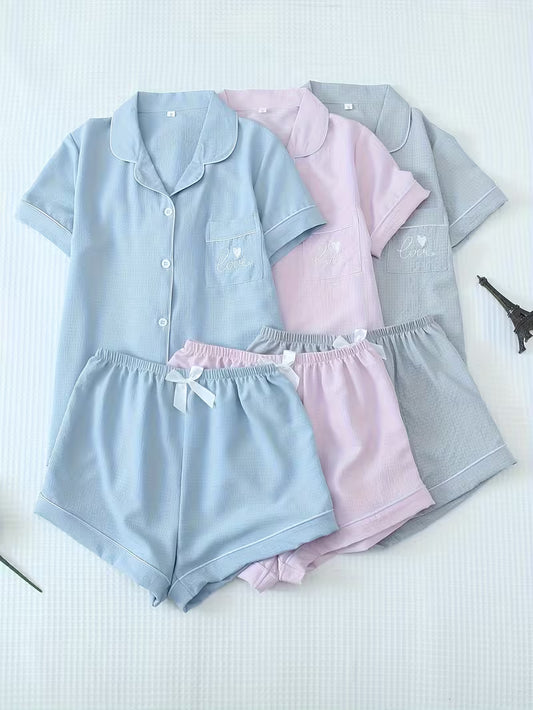 Women’s Soft Textured Short Pajama Set – Premium Collared Loungewear