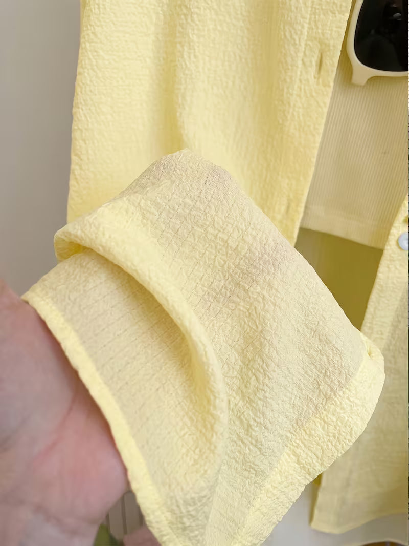 Pastel Yellow Textured Button-Down Shirt