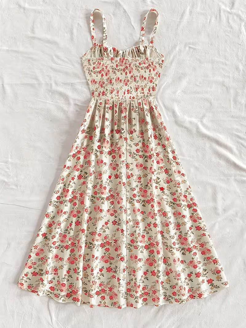 Floral Print Tie-Front Maxi Dress