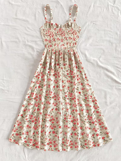 Floral Print Tie-Front Maxi Dress