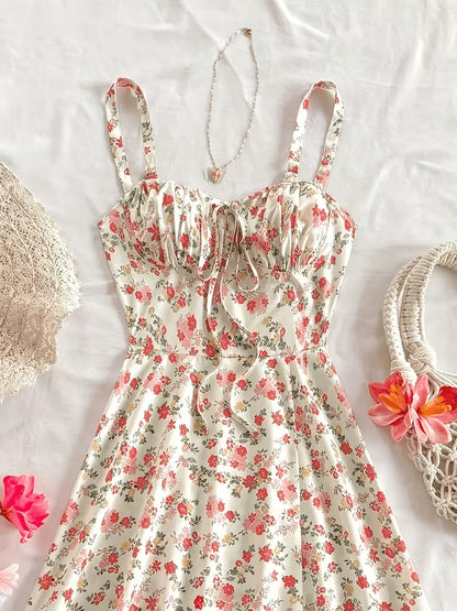 Floral Print Tie-Front Maxi Dress