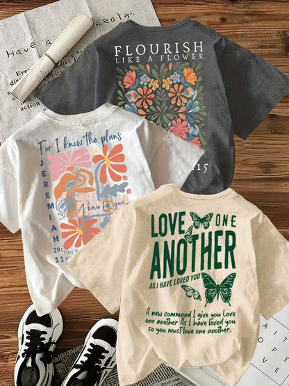 Set of 3 Cotton Graphic Printed T-Shirts for Women