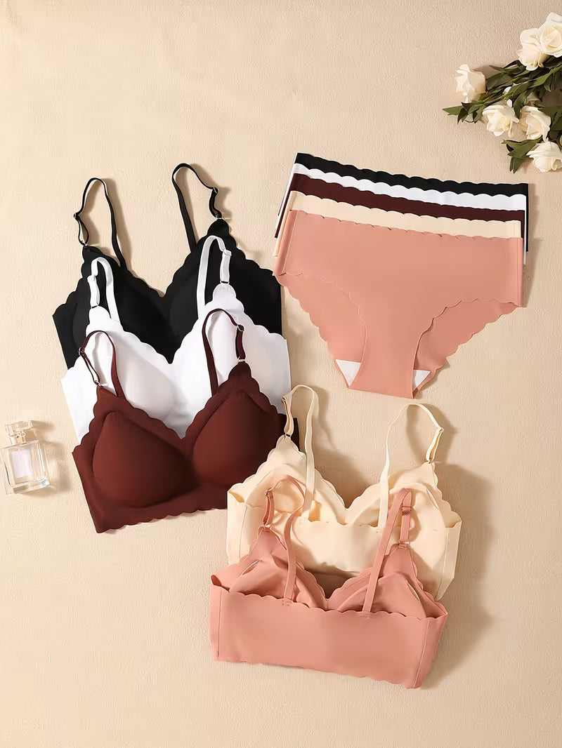 5-Set Women's Seamless Scalloped Bra & Panty Set – 10 Pieces