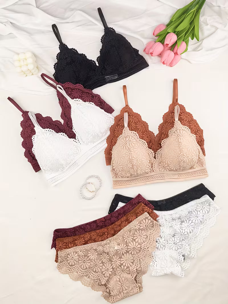 Women's 10Pcs Floral Lace Bralette & Panty Set
