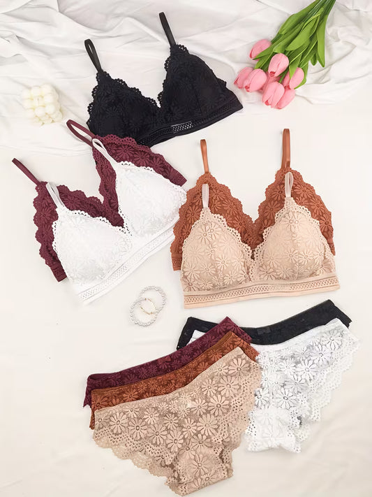 Women's 10Pcs Floral Lace Bralette & Panty Set