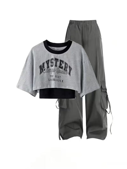 Women's 3-Piece Graphic Crop Top & Cargo Pants Co-Ord Set