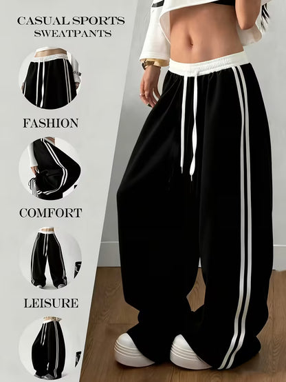 Women’s Contrast Stripe Wide-Leg Jogger Pants – Pack of 2