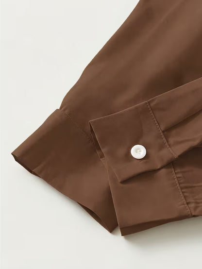 Women’s Chocolate Brown Satin Button-Down Shirt