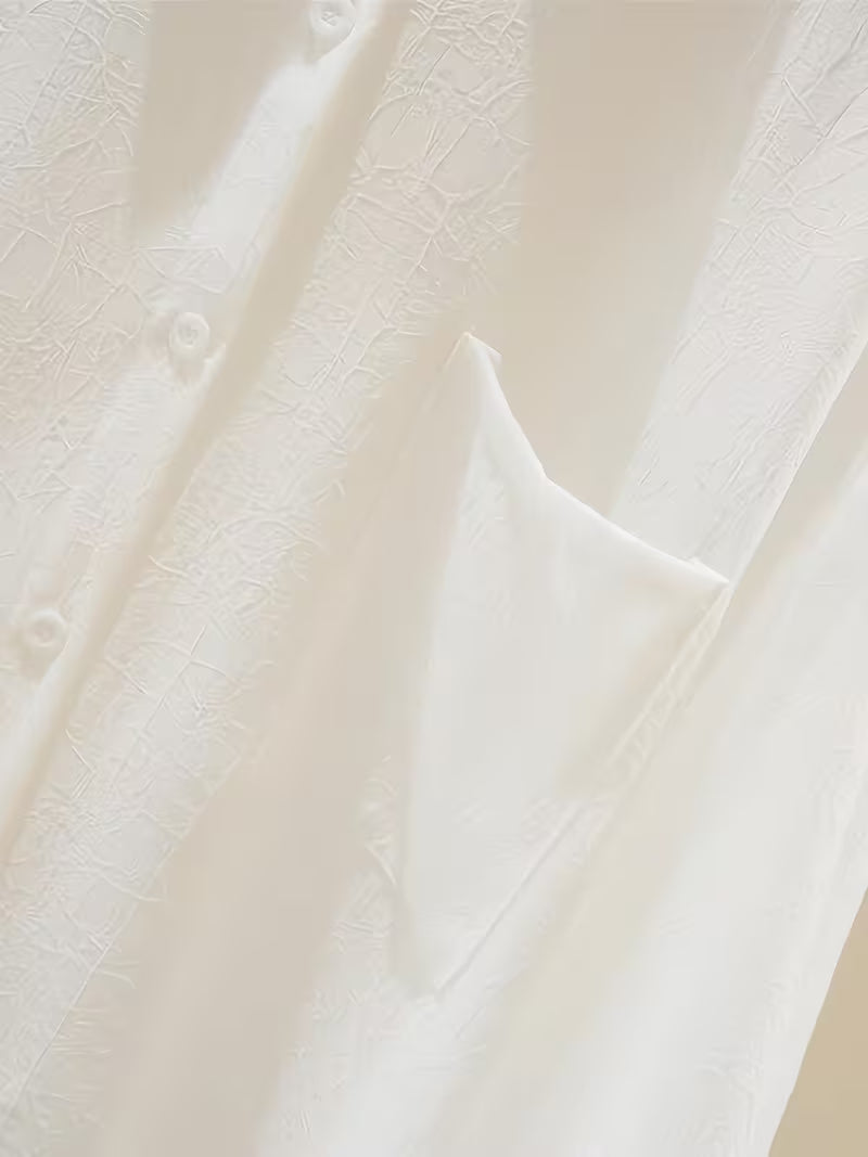 Women’s White Textured Sheer Button-Down Shirt