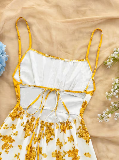 Mustard Floral Print Fit & Flare Mini Dress
