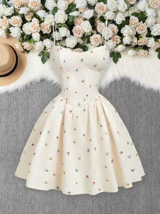 Dainty Floral Print Corset Mini Dress