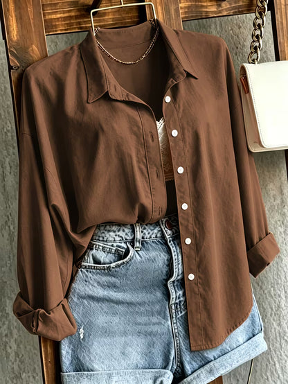Women’s Chocolate Brown Satin Button-Down Shirt