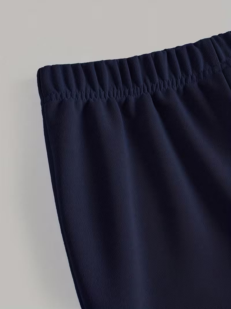 Women’s Navy Blue Cropped Sweatshirt & Wide-Leg Pants 3-Piece Co-Ord Set