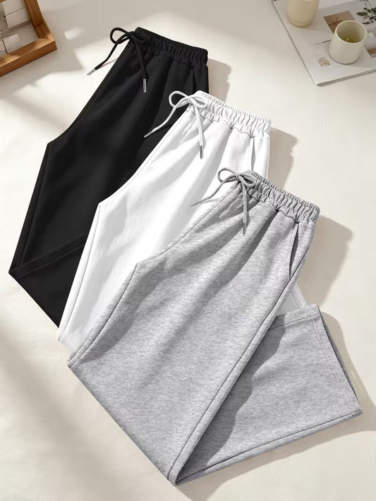 Pack of 3 Comfortable Everyday Pants – Black, White & Grey