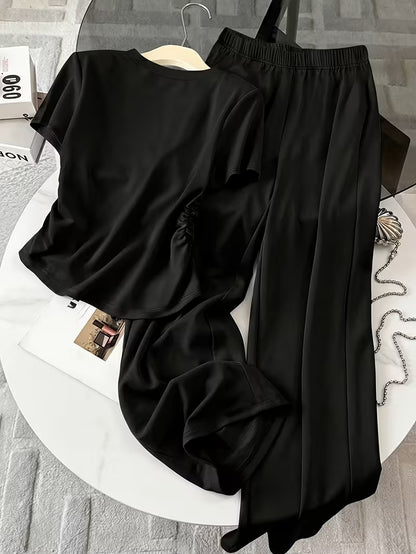 Women's New York Satin T-Shirt & Wide-Leg Pants Co-Ord Set