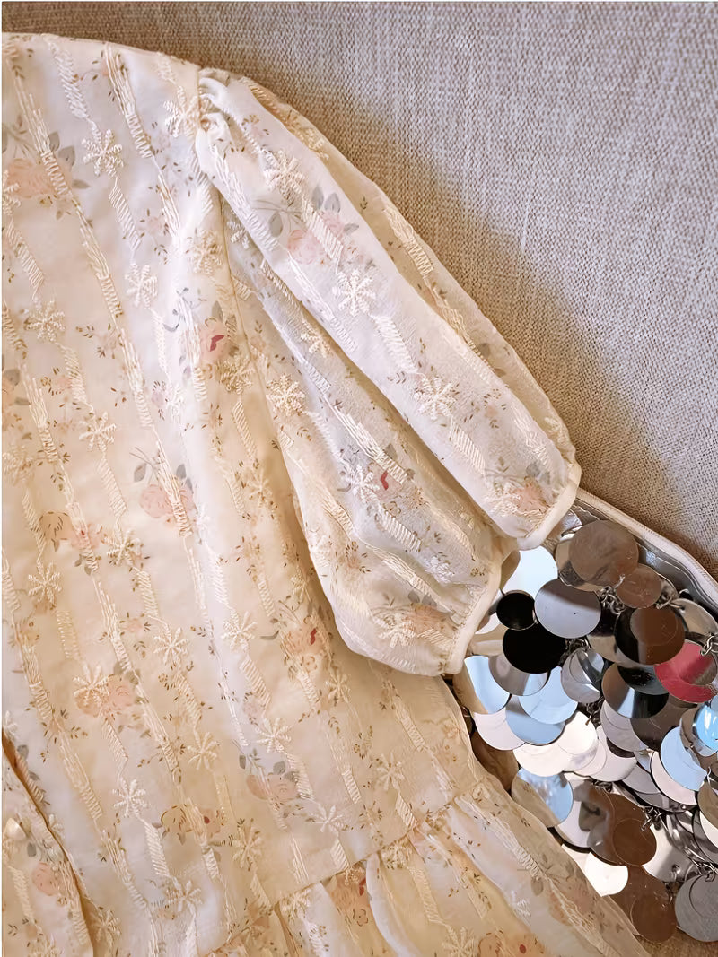 Floral Embroidered Puff Sleeve Peplum Top